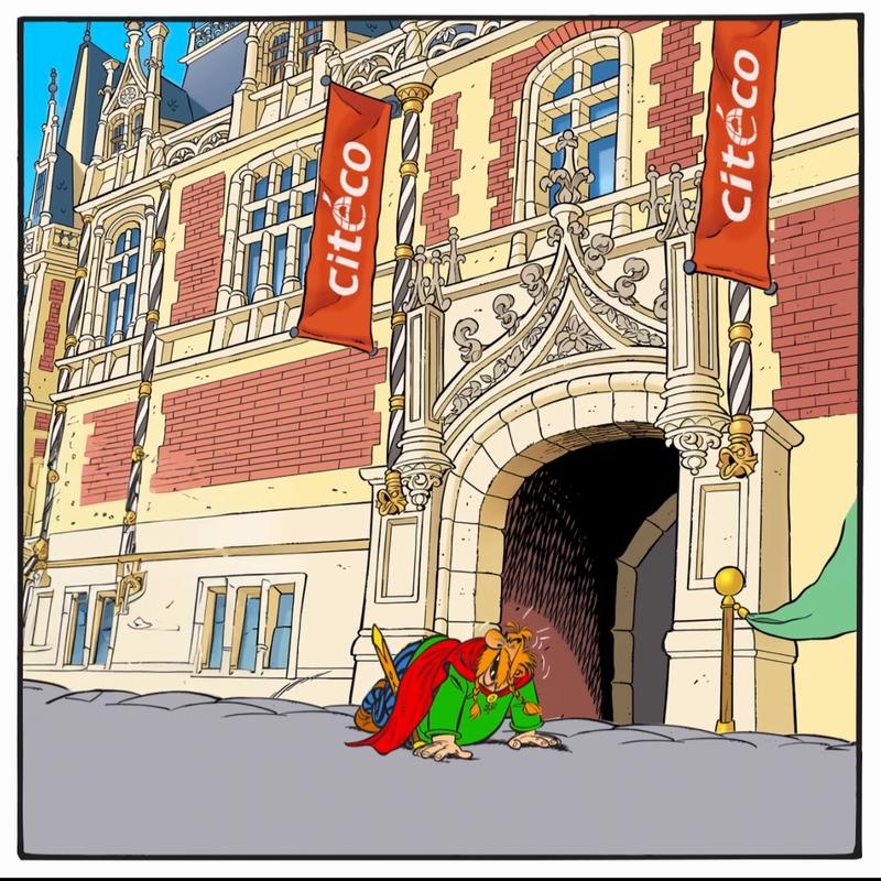 Abraracourcix à terre devant la Citéco, extrait du teaser carré