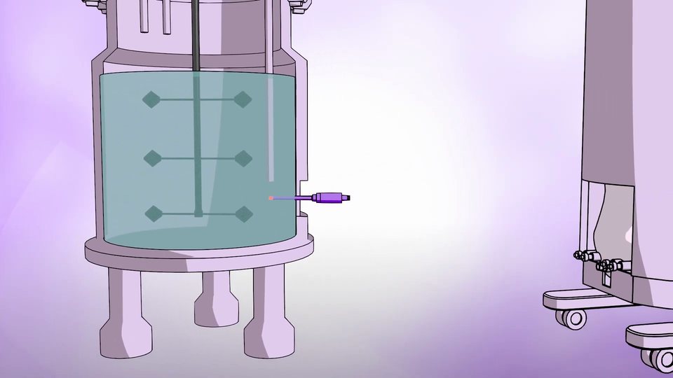 Animation 3D d’un capteur intelligent inséré dans la cuve d’un bioréacteur
